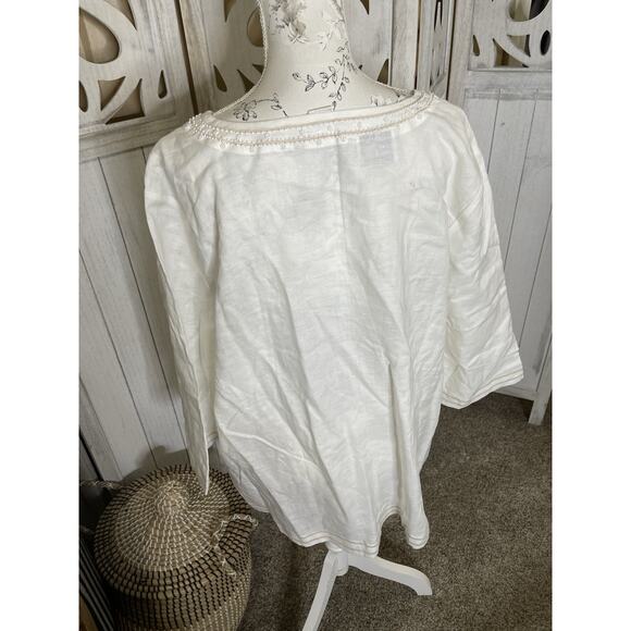 Edward Woman Irish Linen Embroidered Beaded Top Size 3X Clean White - Picture 3 of 6